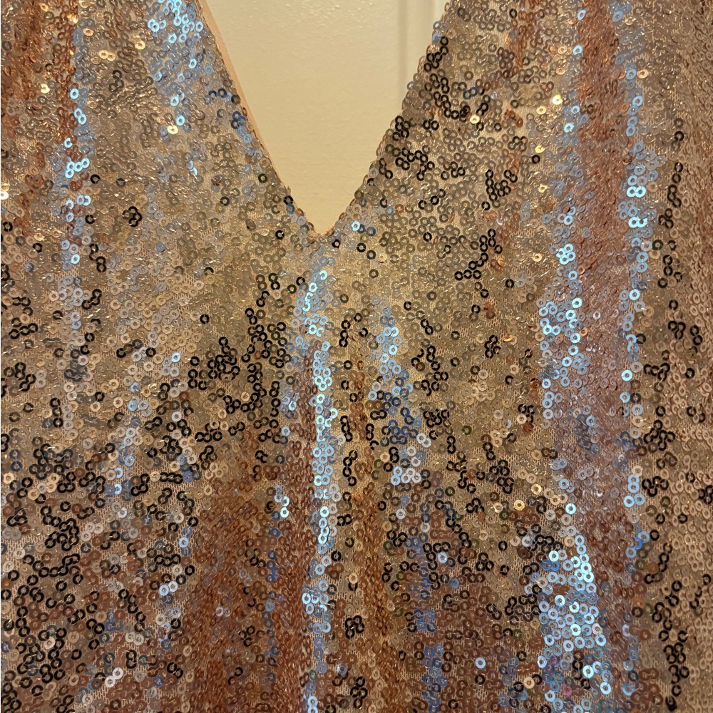 PrettyLittleThing Rose Gold Sequin Dress New Backless Mini